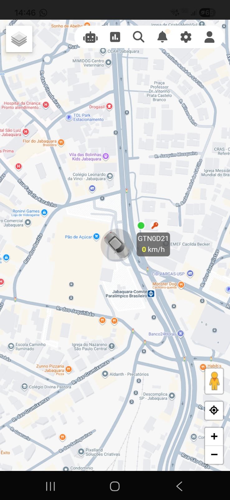 Aplicativo Radar 360 mostrando rastreamento veicular em tempo real